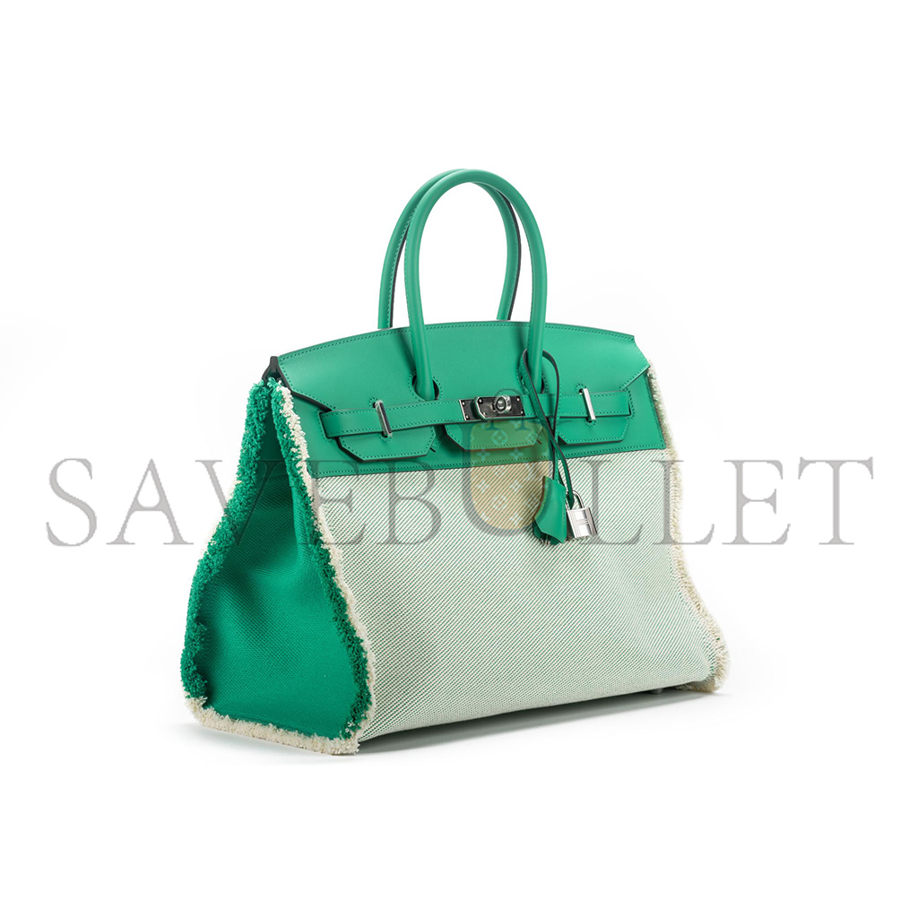 HERMÈS MASTER BIRKIN 35 SWIFT AND CANVAS MINT GREEN TASSEL SILVER BUCKLE HER082501IT (35*25*17.5cm)